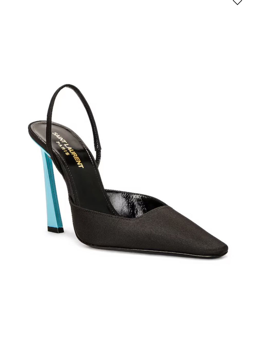 Saint Laurent Black Slingback Pump with Turquoise Metallic Heel